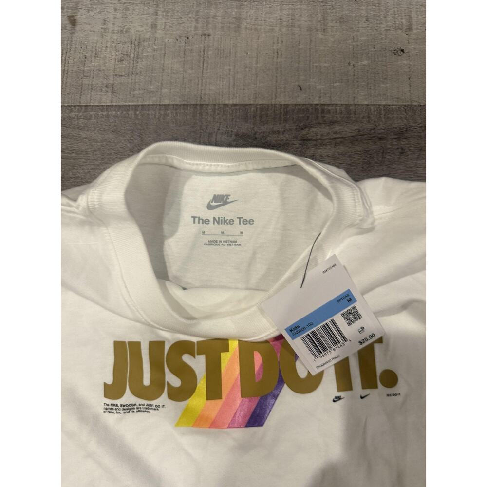 Nike Shirt Kids Medium Just Do It Rainbow Swoosh Tee Graphic Athletic FN5856-100 - Picture 5 of 6